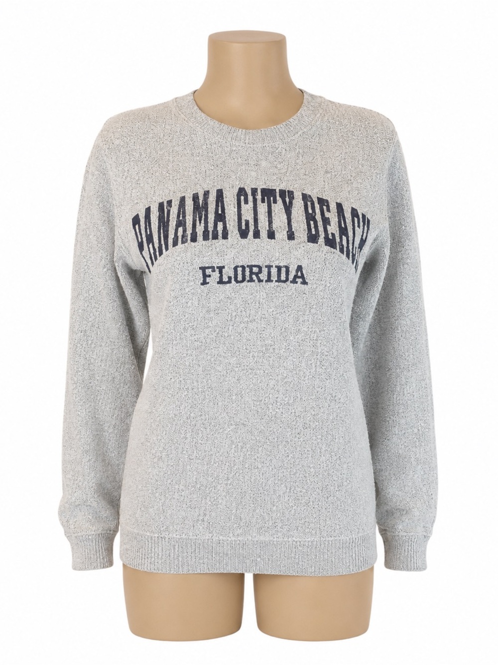 Sunsations Panama City Beach Florida Gray Knit Sweater Women’s Size S Cotton